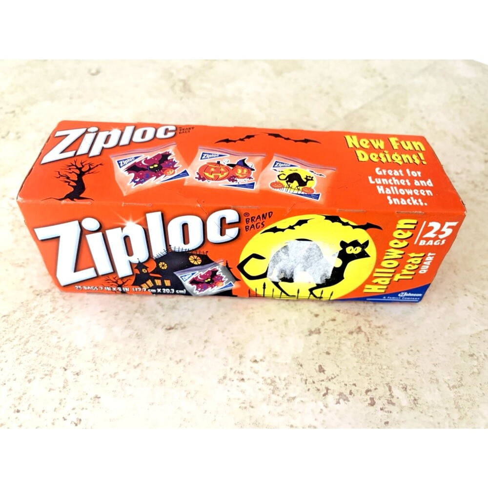 Ziploc Halloween Kids Treat Quart Bags Bat Cat Jack-o-Lantern Pumpin 25ct